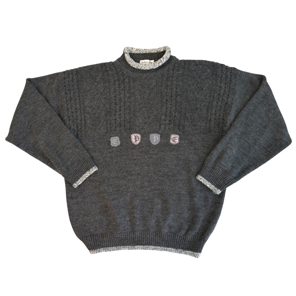 Vintage 80's Sears Roebuck Italy Crest Grandpacore Chunky Knit Preppy Sweater L